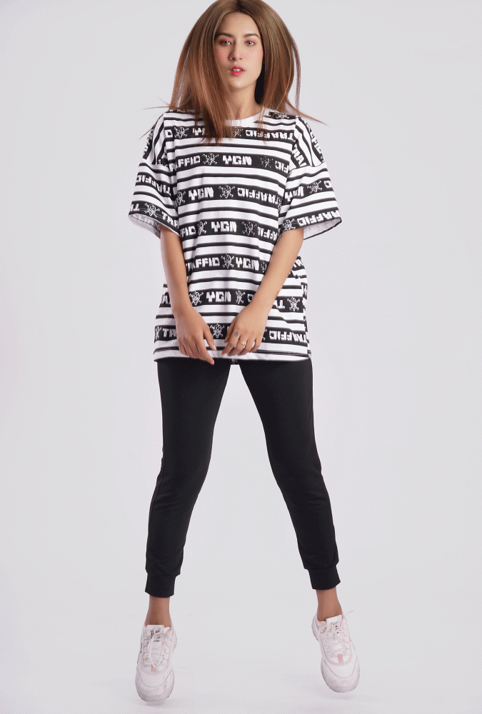 YGN TRAFFIC word logo design stripe tshirt